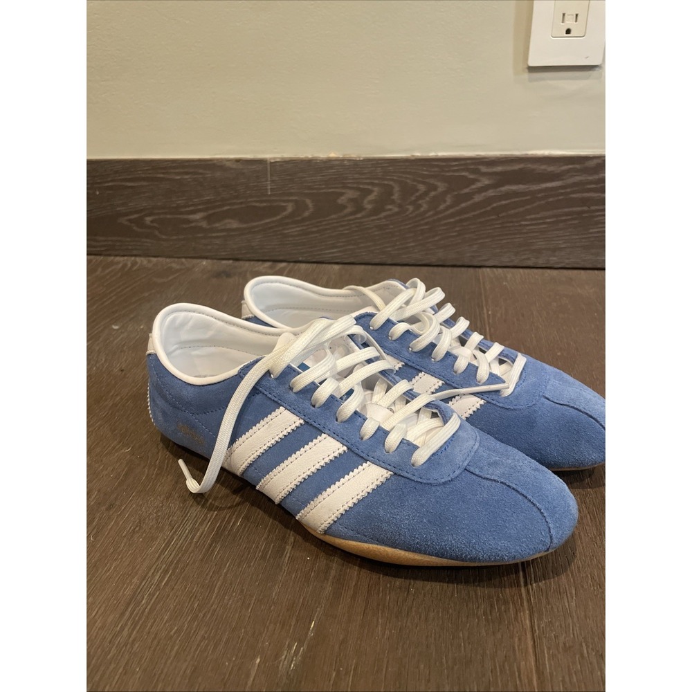 adidas Women’s Light Blue and White Suede Athletic Shoes